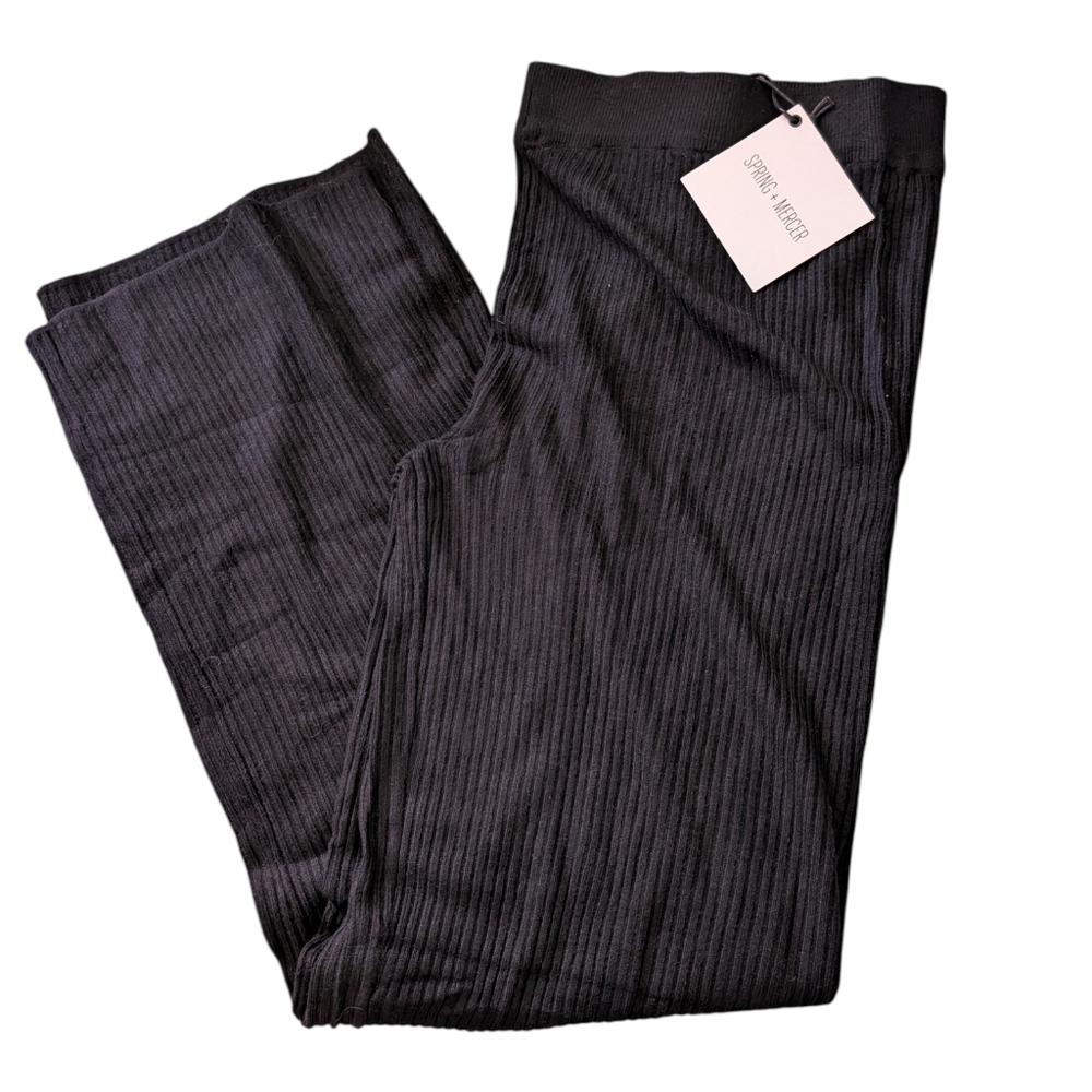 Spring + Mercer Black Ribbed Knit Wide Leg Relaxed Loungewear Pants Sz Large NWT
